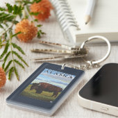 Bison-Szene - Deltakreuzung, Alaska Schlüsselanhänger (Vorderseite rechts)