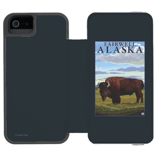Bison-Szene - Fairwell, Alaska Incipio iPhone Geldbeutel-Hülle (Folio Geöffnet)