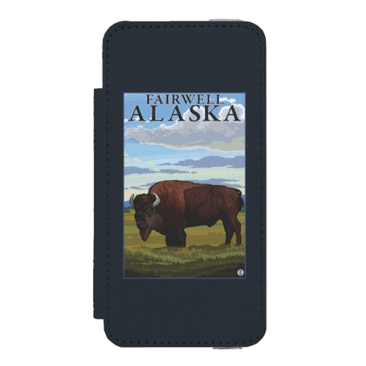 Bison-Szene - Fairwell, Alaska Incipio iPhone Geldbeutel-Hülle (Folio Vorderseite)