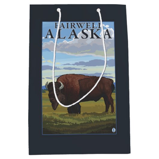 Bison-Szene - Fairwell, Alaska Mittlere Geschenktüte (Vorderseite)
