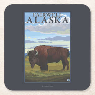 Bison-Szene - Fairwell, Alaska Rechteckiger Pappuntersetzer