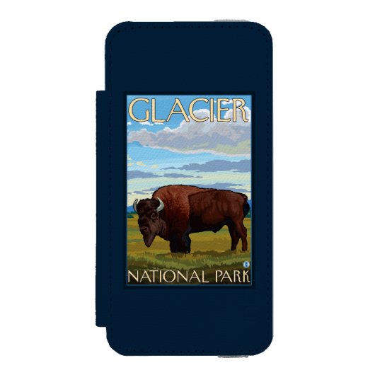 Bison-Szene - Glacier Nationalpark, M.Ü. Incipio iPhone Geldbeutel-Hülle (Folio Vorderseite)