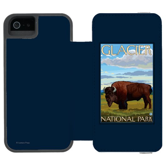Bison-Szene - Glacier Nationalpark, M.Ü. Incipio iPhone Geldbeutel-Hülle (Folio Geöffnet)