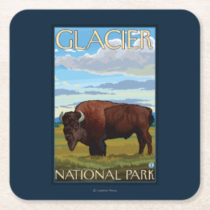 Bison-Szene - Glacier Nationalpark, M.Ü. Rechteckiger Pappuntersetzer