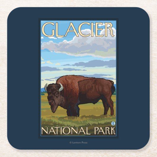 Bison-Szene - Glacier Nationalpark, M.Ü. Rechteckiger Pappuntersetzer (Vorderseite)