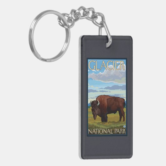Bison-Szene - Glacier Nationalpark, M.Ü. Schlüsselanhänger (Vorderseite links)