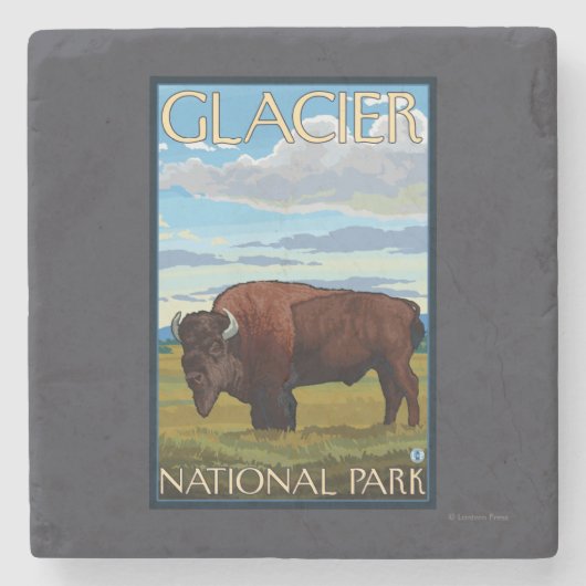 Bison-Szene - Glacier Nationalpark, M.Ü. Steinuntersetzer (Vorderseite)
