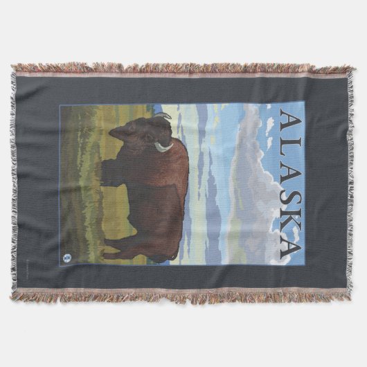 Bison-Szenen-Vintages Reise-Plakat Decke (Vorderseite)