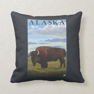 Bison-Szenen-Vintages Reise-Plakat Kissen