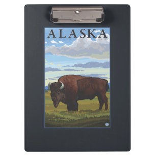 Bison-Szenen-Vintages Reise-Plakat Klemmbrett