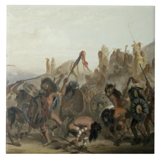 Bison-Tanz des Mandan amerikanischen Ureinwohners Fliese (Vorderseite)