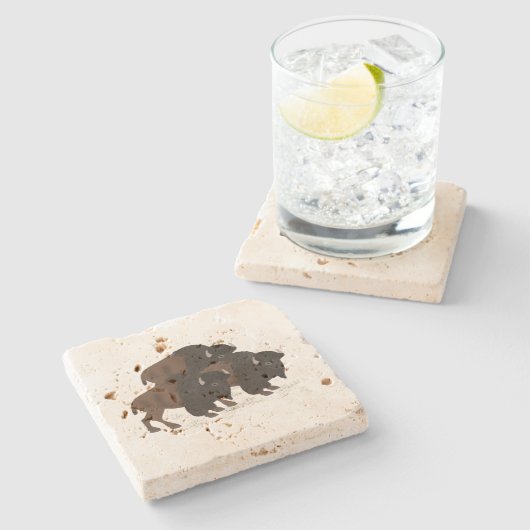 Bison Tavertine Stone Untersetzer (Seitenansicht)