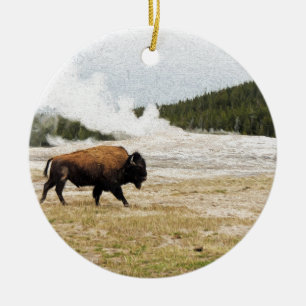Bison und alt treu keramikornament