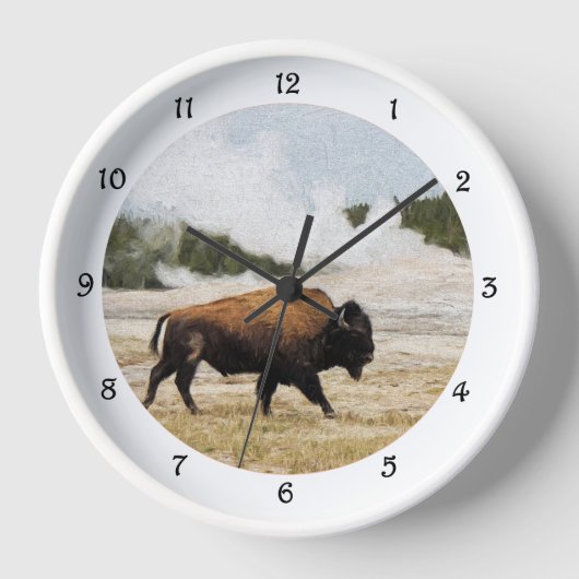 Bison und alte glatte Wall-Uhr Uhr (Vorderseite)