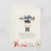 Bison Watercolor Mountains Floral Wedding QR RSVP Karte (Vorne/Hinten)