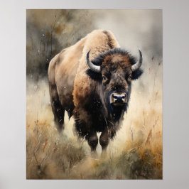Bison Woodland Animal Art Print Poster