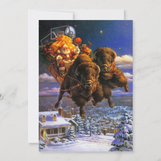 Bison zieht den Weihnachtsmann Feiertagskarte (Vorderseite)