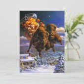 Bison zieht den Weihnachtsmann Feiertagskarte (Stehend Vorderseite)