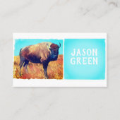 Bisonkunst auf türkisfarbener und weißer, doppelse visitenkarte (Vorderseite)