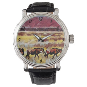 Bisons Zuhause auf der Range Pop Art, Mens Armband Armbanduhr