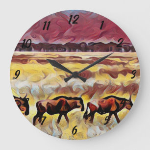 Bisons Zuhause auf der Range Pop Art, Rundschau Große Wanduhr