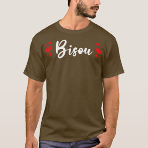 Bisou Französisch weiße Typografie mit roten Herze T-Shirt
