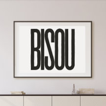 "Bisou" Kiss in Französisch Schwarze Typografie Pr