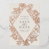 Bisque | Floral Diamond Foil Save the Date Card Folieneinladung (Vorderseite)