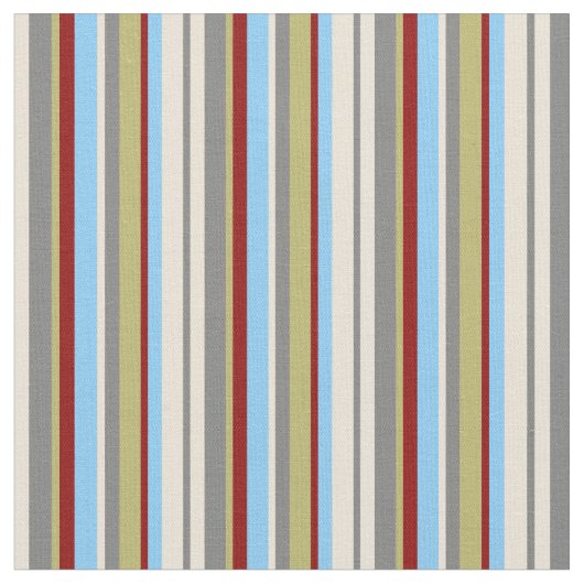 Bisque, Grau, Khaki, Red & Light Sky Blue Lines Stoff (Nahaufnahme)