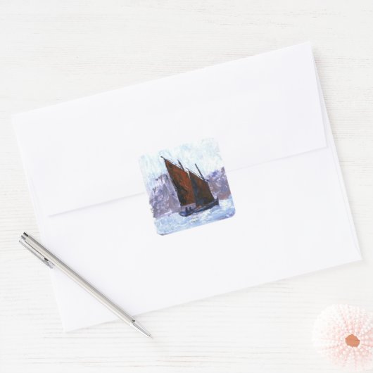 Bisquine Segelboot Quadratischer Aufkleber (Umschlag)