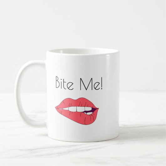 Biss mich! Pink Biting Lips Line Kunstgalerie Kaffeetasse (Links)