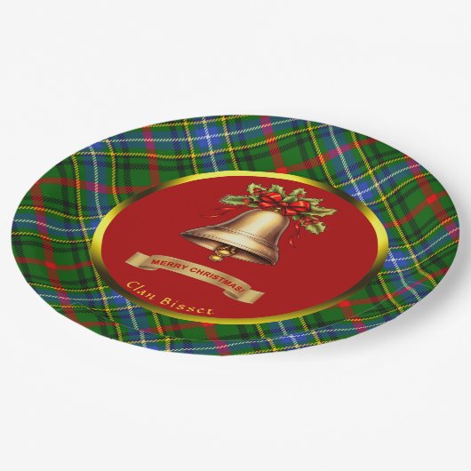 Bisset Tartan Personalisiert Weihnachten Pappteller (Schrägansicht)