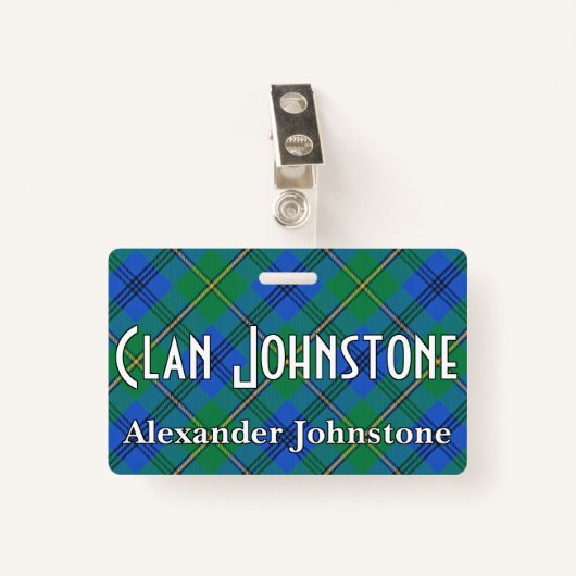 Bissiger Clan Johnstone Johnston Tartan Ausweis (Vorderseite mit Klammer)