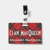 Bissiger Clan MacQueen Tartan Ausweis (Vorderseite mit Clip)
