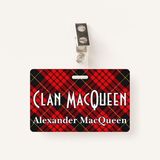Bissiger Clan MacQueen Tartan Ausweis (Vorderseite mit Klammer)