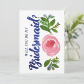 Bist du meine Bridesmaid? Blauer Karton Einladung (Stehend Vorderseite)