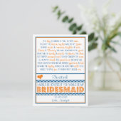 Bist du meine Bridesmaid? Navy Blue/Orange Gedicht Einladung (Stehend Vorderseite)