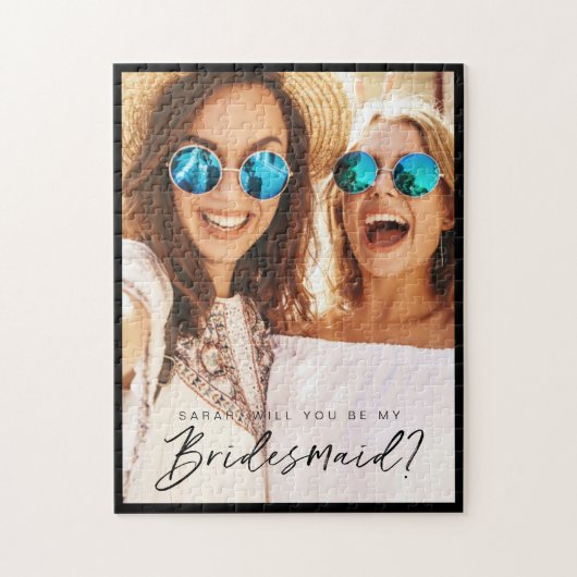 Bist du meine Bridesmaid? Trendy Script Foto Puzzle (Vertikal)
