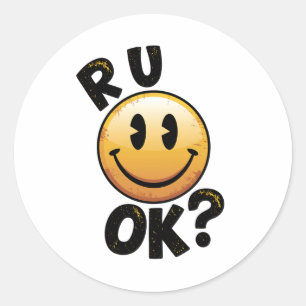 Bist du ok Vintage Smiley Gesicht Mental Health Au Runder Aufkleber