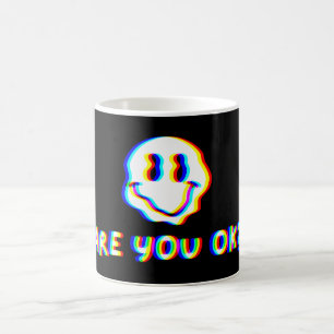 Bist du okay? Vaporwave-Ästhetik Glitch Smiley-Ges Kaffeetasse