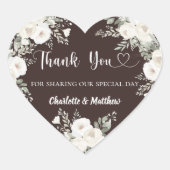 Bistre braune weiße Blumen Herz danke Ihnen Hochze Herz-Aufkleber (Vorderseite)