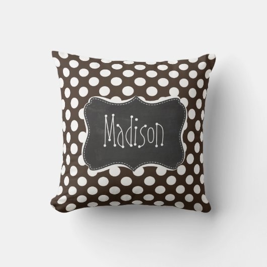 Bistre Brown Polka Dots; Retro Chalkboard Kissen (Vorderseite)