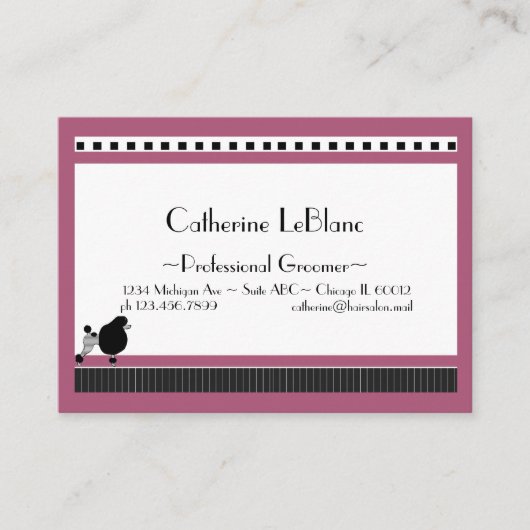 Bistro Poodle in Schwarz-weißen und rosa Visitenkarte (Vorderseite)