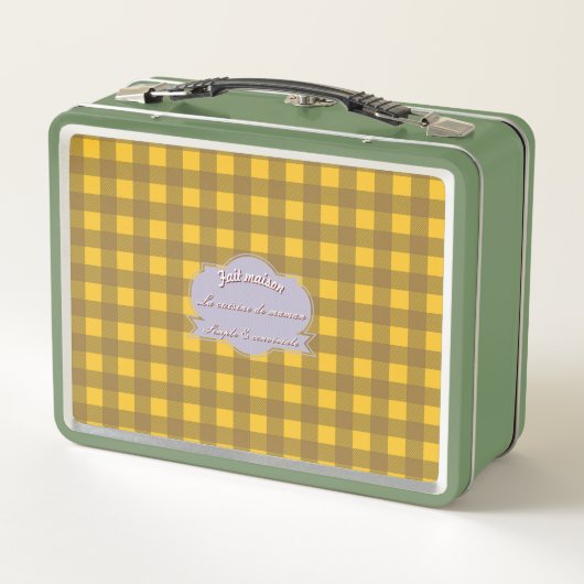 Bistrot Franzose Gelbe Karo und Maronenkrem Metall Brotdose (Rückseite)