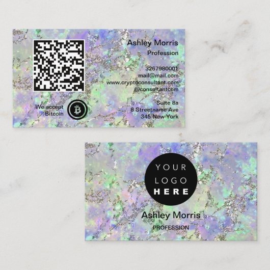 Bit Me QR Code Wir akzeptieren Bitcoin Logo Glitze Visitenkarte (Vorne/Hinten)