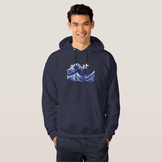 Bit-Pixel-Kunst des Pixel-Tsunami-Blau-8 Hoodie (Vorne ganz)