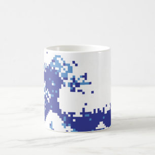 Bit-Pixel-Kunst des Pixel-Tsunami-Blau-8 Kaffeetasse