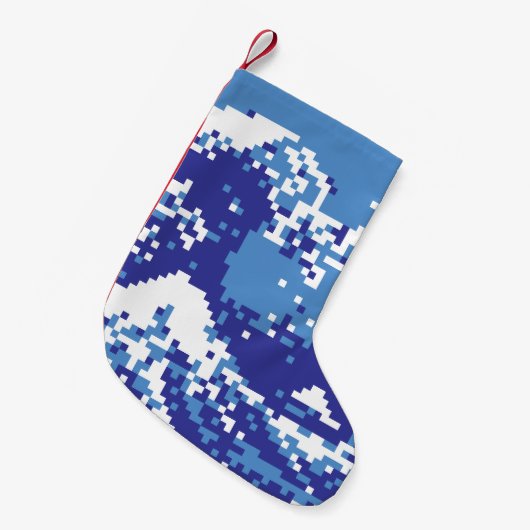 Bit-Pixel-Kunst des Pixel-Tsunami-Blau-8 Kleiner Weihnachtsstrumpf (Vorderansicht (hängend))