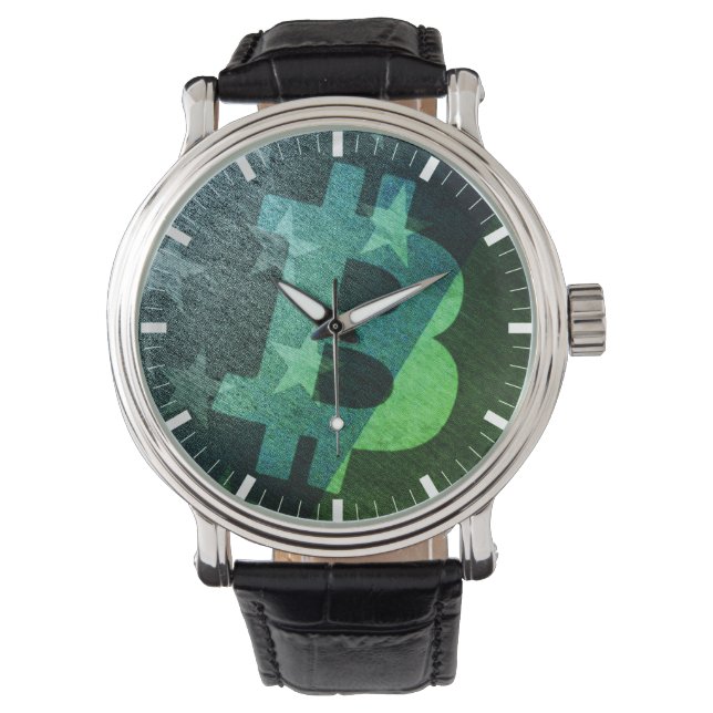 Bitcoin America ₿  (Green) Watch Armbanduhr (Vorderseite)