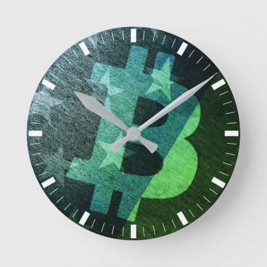 Bitcoin Amerika ₿ (Grün) Runde Wanduhr (Vorderseite)